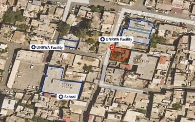 An IDF image showing sites central to the military operation in Jenin