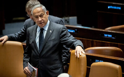 Israeli Prime Minister Benjamin Netanyahu seen during a vote in Knesset