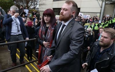 Mark Meechan leaves Airdrie Sheriff Court after his hearing in April. 

 Photo credit: Andrew Milligan/PA Wire