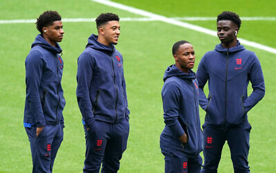 England's Marcus Rashford, Jadon Sancho, Raheem Sterling, and Bukayo Saka