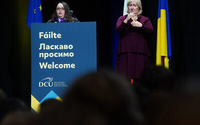 Larysa Gerasko, Ambassador of Ukraine to Ireland, speaks following Ukraine president Volodymyr Zelensky's address to Ireland's third-level sector via video link at the Helix in Dublin City University. Picture date: Friday November 18, 2022.