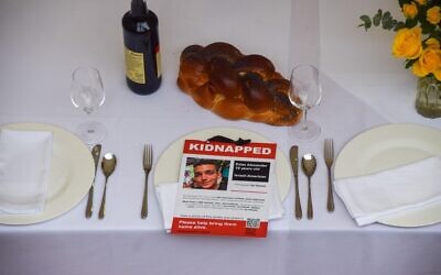 The Empty Shabbat Table installation for the Israeli hostages held by Hamas at the JW3 Jewish community centre in Finchley. Credit: Vuk Valcic/Alamy Live News