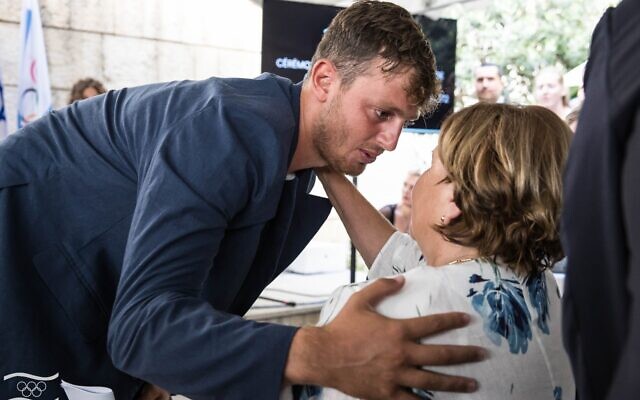 Gold medalist Tom with Ankie Spitzer. 
Pic: Justin Cohen