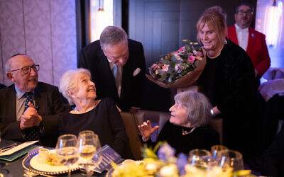 Youth Aliyah Child Rescue Life President, Ella Latchman, receiving an award from Harvey Soning and Lorraine Robinson for her dedication and over 50 years service to Youth Aliyah Child Rescue (C) Blake Ezra Photography 2023