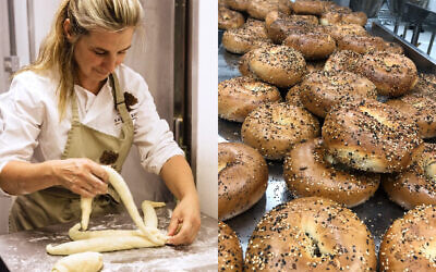 Left: Tami Isaacs making her signature challah. Right: Bagels and Schmear