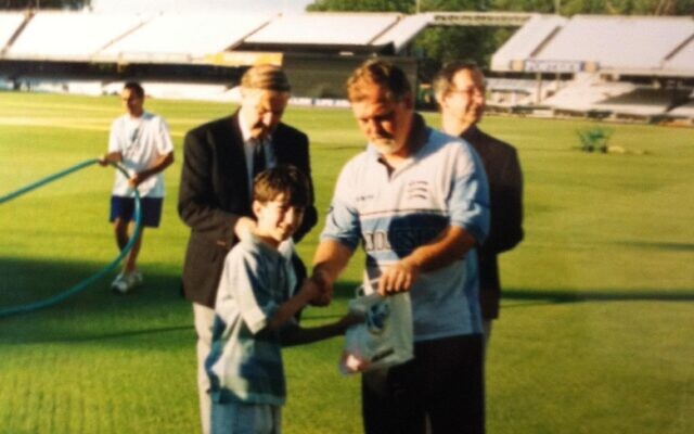 The author receiving a prize from former England captain Mike Gatting after winning a fielding competition at Lord's. Pic: Darren Richman