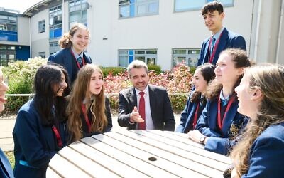 Dr. David Moody with students at JFS.