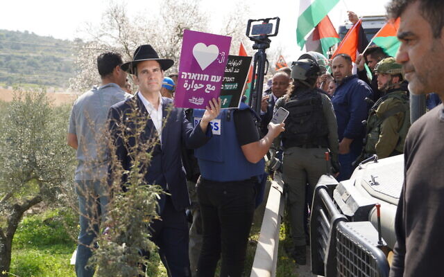 Jesse Burke, 46, from the Israeli city of Beit Shemesh, at the protest outside the Palestinian town of Huwara. Credit: Jotam Confino