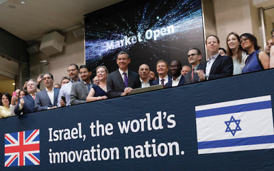 Mark Regev and former MP Sam Gyimah at the opening of the London Stock Exchange in July 2018