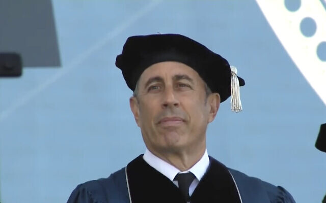 Jerry Seinfeld appears at Duke University in Durham, North Carolina, as he received an honorary degree and delivered the commencement address, May 12, 2024. (Screenshot from livestream)