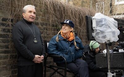 Eddie Marsan as Mitch Winehouse with director Sam Taylor-Wood on the set of Back to Black