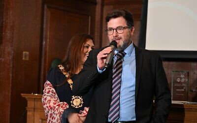 Stuart-Diamond-gives-his-acceptance-speech; 23rd May 2024. Camden Faith and Belief Awards. Photographer: Justin Thomas